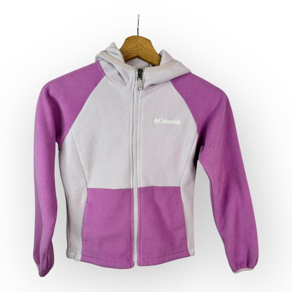 Columbia Girl size 8 Small Fast Track II Fleece Hooded Zip Up Jacket Pink Purple